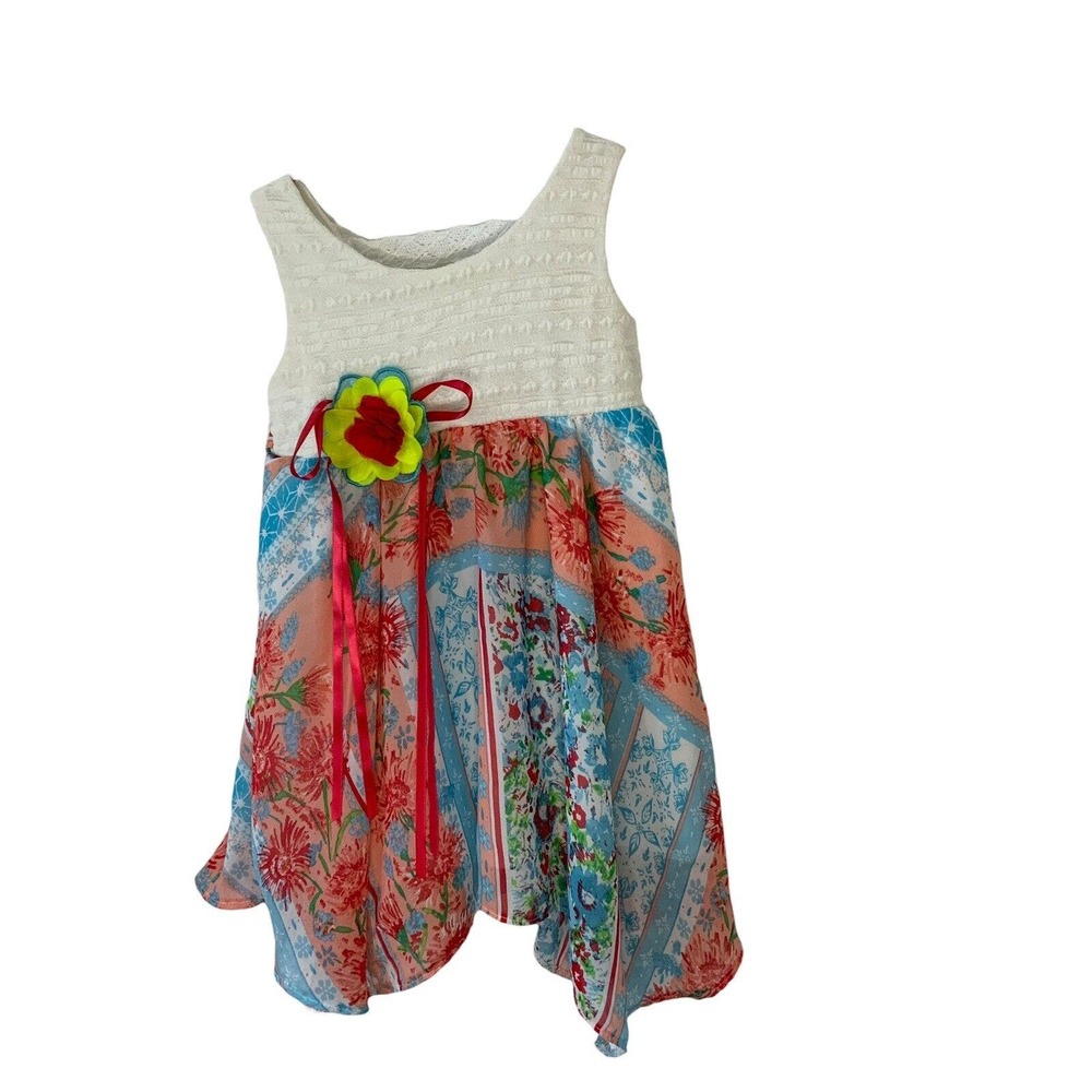 RARE EDITIONS Girl's Country‎ Sleeveless Sun Dress Size 2T Flower Bow Tie Back